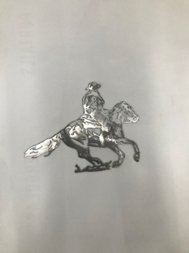 Décor cavalier à cheval en acier ép 2 mm - dimensions haut 230 x largeur 300 mm état brut prèt à peindre ou à vernir